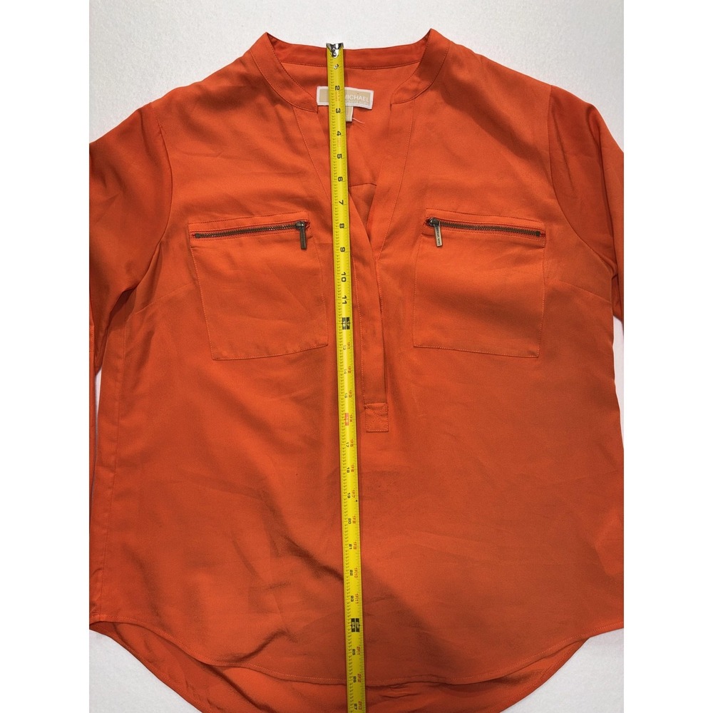 MICHAEL Michael Kors Blouse Womens Large Orange V Neck Zip Pocket Tunic Top - Picture 7 of 16